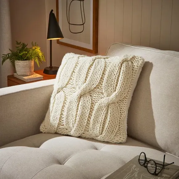 Square Cushion with Cable Knit - Cream image