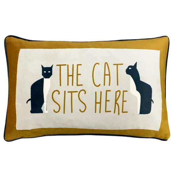 Square Cushion with Cat Print - Ochre, Polyester image