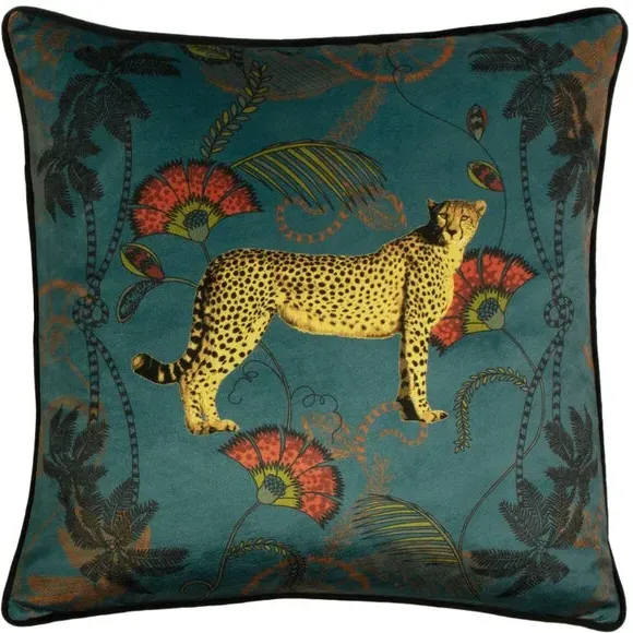Square Cushion with Cheetah Print - Teal, Velvet image