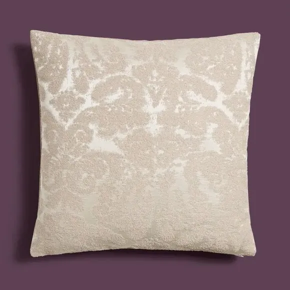 Square Cushion with Damask Print - Natural