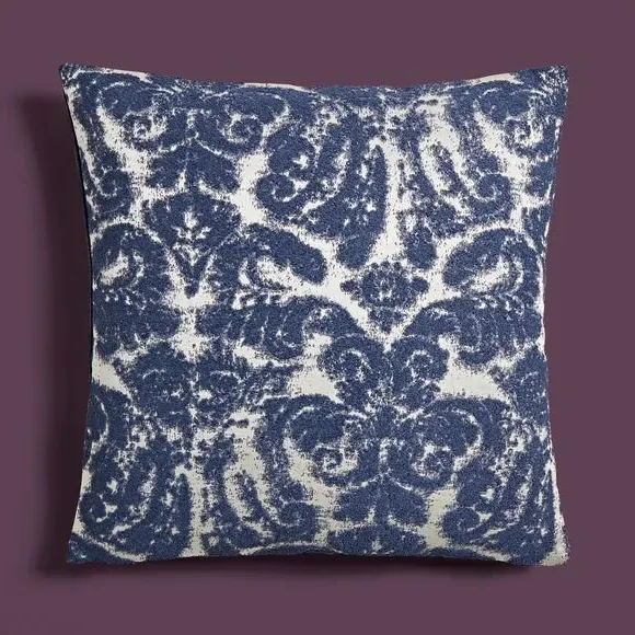 Square Cushion with Damask Print - Navy