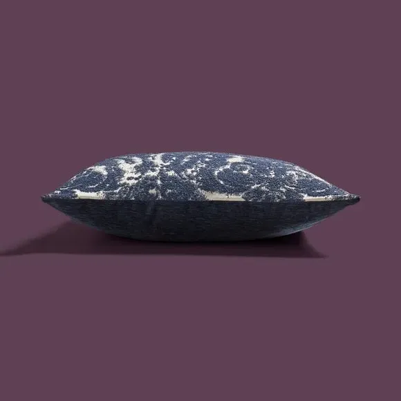 Square Cushion with Damask Print - Navy