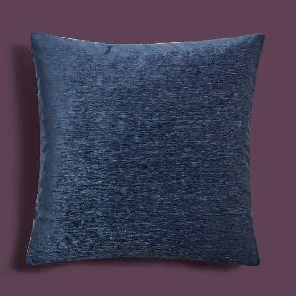 Square Cushion with Damask Print - Navy