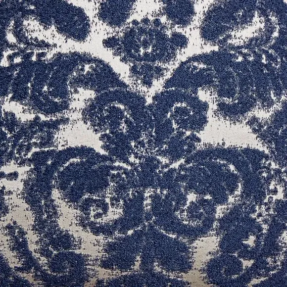 Square Cushion with Damask Print - Navy