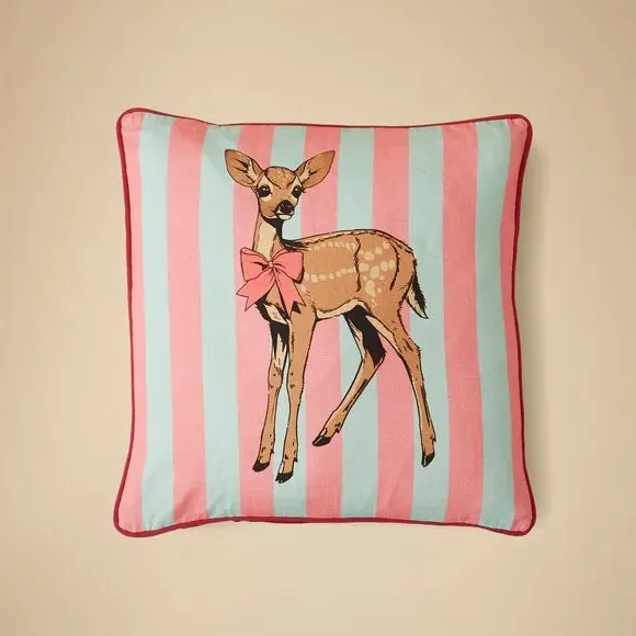 Square Cushion with Deer Print - Multicolor
