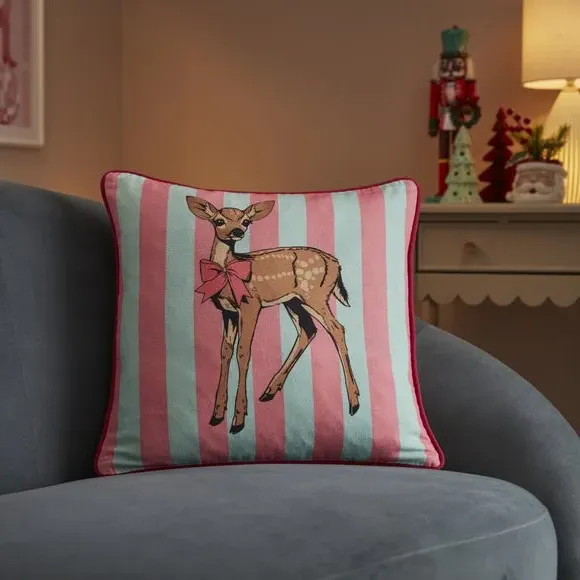 Square Cushion with Deer Print - Multicolor