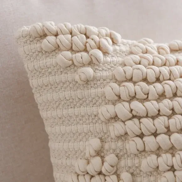 Square Cushion with Diamond Bobble - Natural