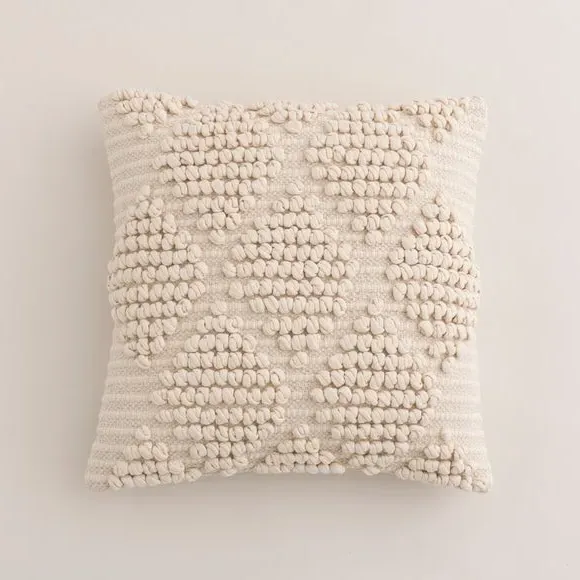 Square Cushion with Diamond Bobble - Natural