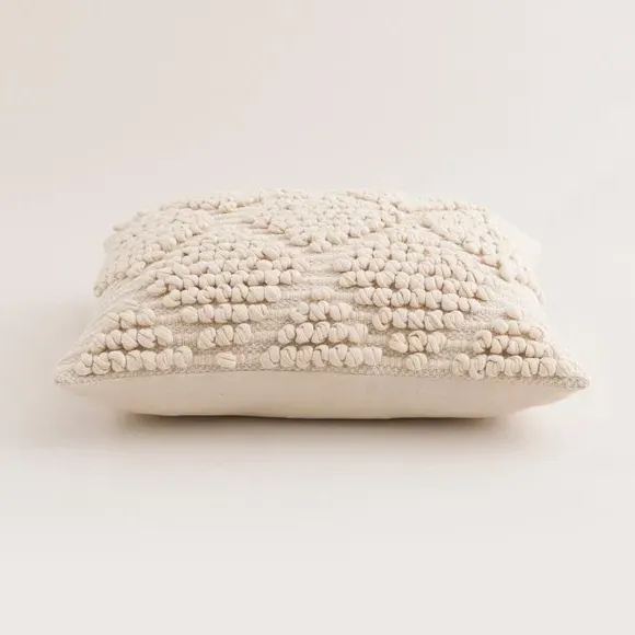 Square Cushion with Diamond Bobble - Natural