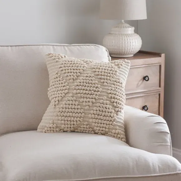Square Cushion with Diamond Bobble - Natural