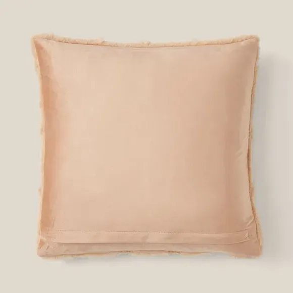 Square Cushion with Diamond Pattern - Sand, Faux Fur
