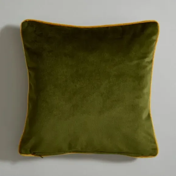 Square Cushion with Embroidered Bee - Green, Polyester