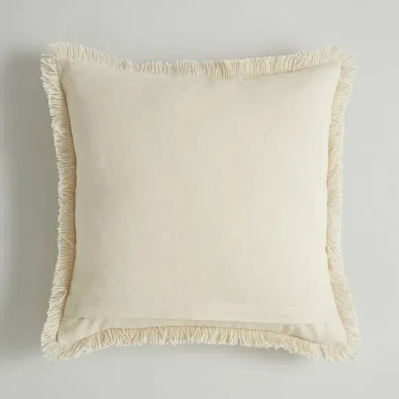 Square Cushion with Embroidered Check - Blue, Cotton