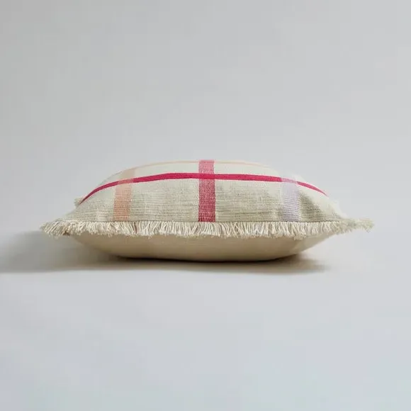 Square Cushion with Embroidered Check - Pink, Cotton