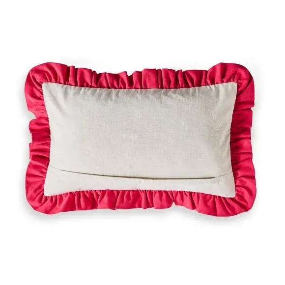 Square Cushion with Embroidered Quote - Pink, Cotton