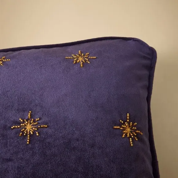 Square Cushion with Embroidered Stars - Purple, Velvet