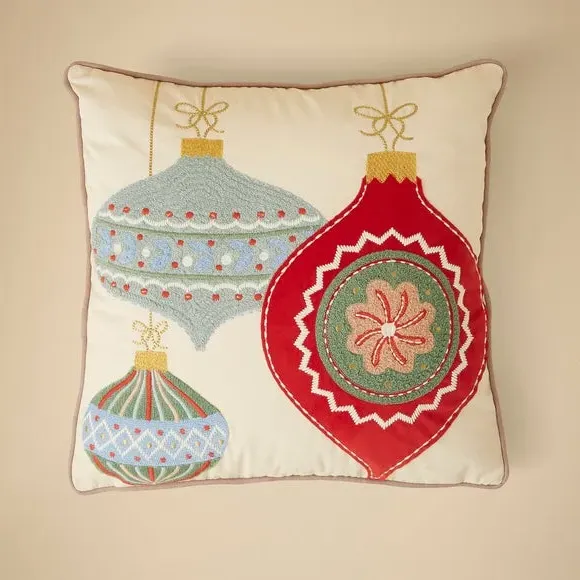 Square Cushion with Embroidery - Multicolor, Cotton