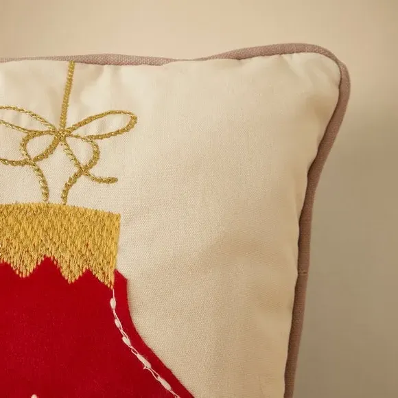 Square Cushion with Embroidery - Multicolor, Cotton
