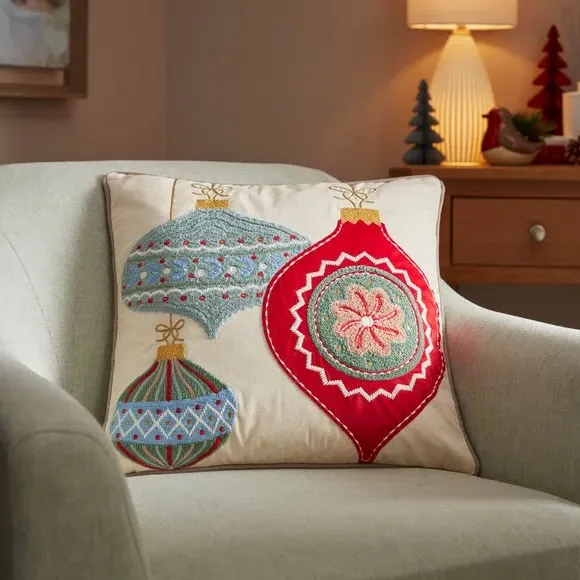 Square Cushion with Embroidery - Multicolor, Cotton image