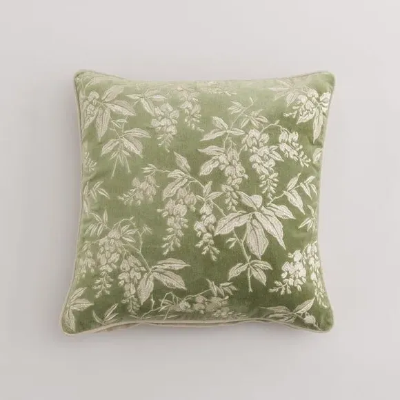 Square Cushion with Embroidery - Olive, Velvet