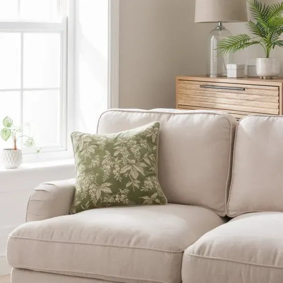 Square Cushion with Embroidery - Olive, Velvet image