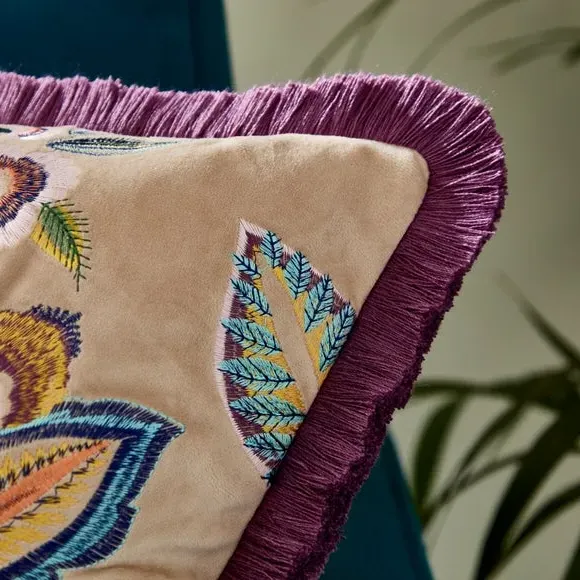 Square Cushion with Embroidery - Thistle, Velour