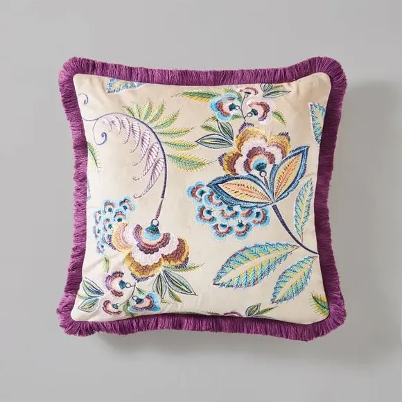 Square Cushion with Embroidery - Thistle, Velour