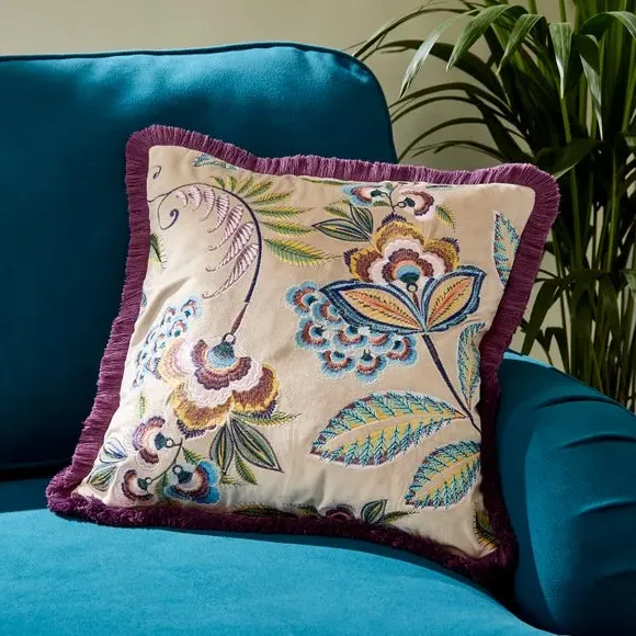 Square Cushion with Embroidery - Thistle, Velour image