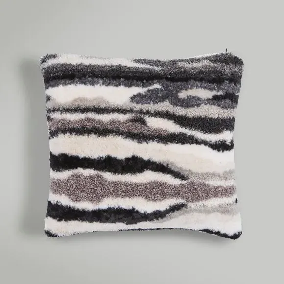 Square Cushion with Faux Fur - Black, Boucle