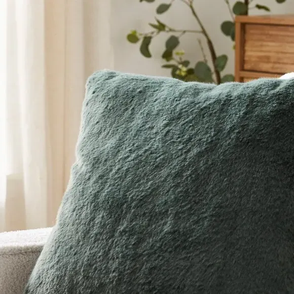 Square Cushion with Faux Fur - Forest