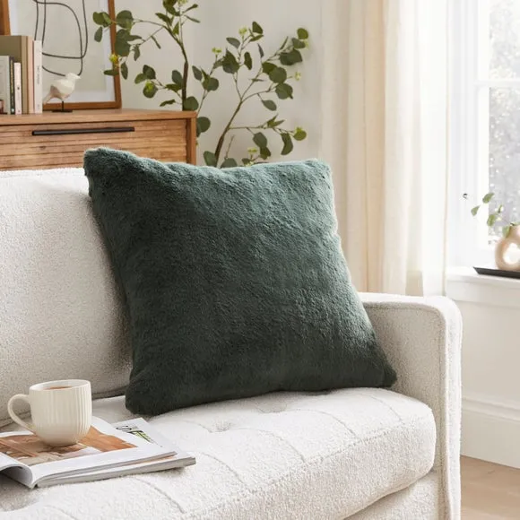 Square Cushion with Faux Fur - Forest image