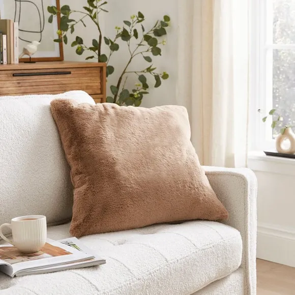 Square Cushion with Faux Fur - Mocha
