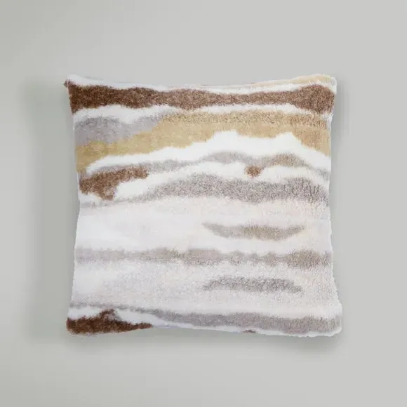 Square Cushion with Faux Fur - Natural, Boucle