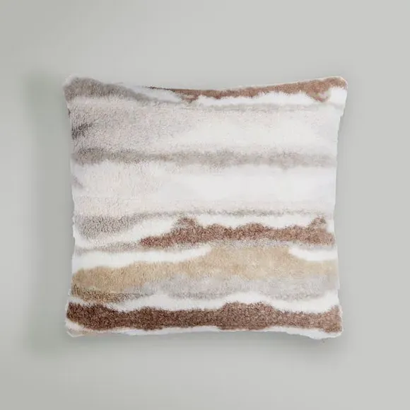 Square Cushion with Faux Fur - Natural, Boucle