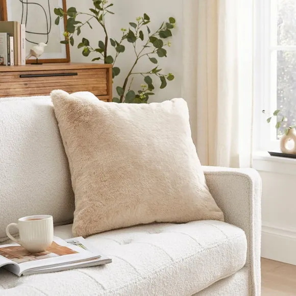 Square Cushion with Faux Fur - Natural