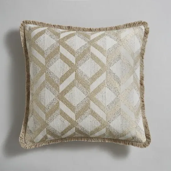 Square Cushion with Feather Fill - Beige, Jacquard
