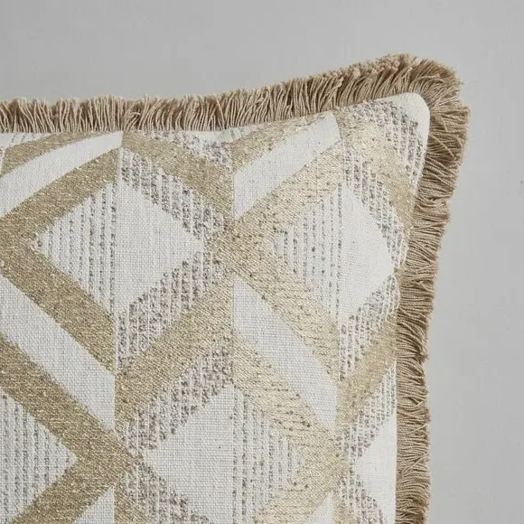 Square Cushion with Feather Fill - Beige, Jacquard