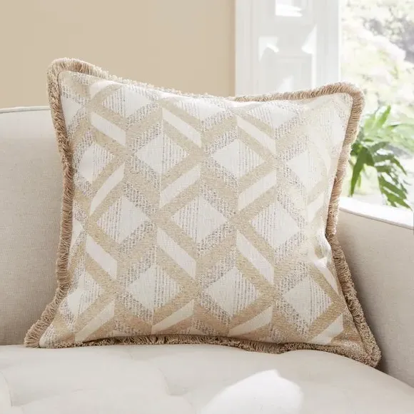 Square Cushion with Feather Fill - Beige, Jacquard image