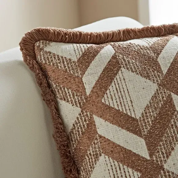 Square Cushion with Feather Fill - Camel, Jacquard