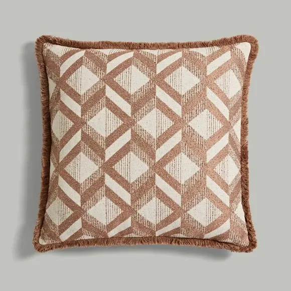 Square Cushion with Feather Fill - Camel, Jacquard