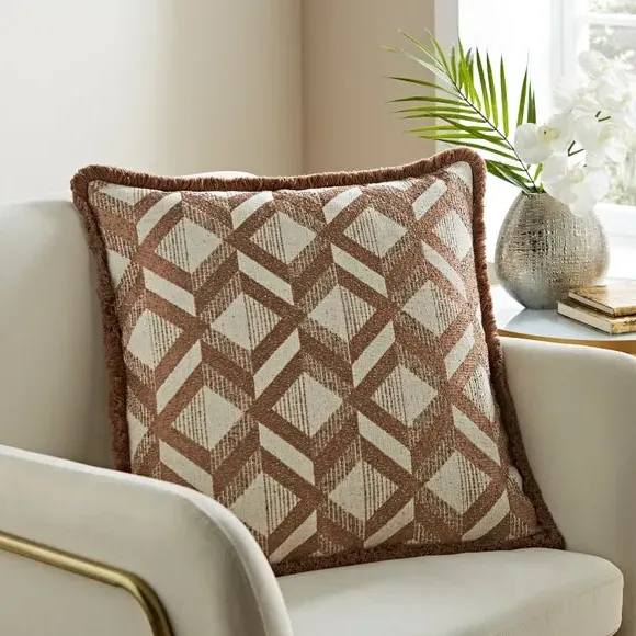 Square Cushion with Feather Fill - Camel, Jacquard