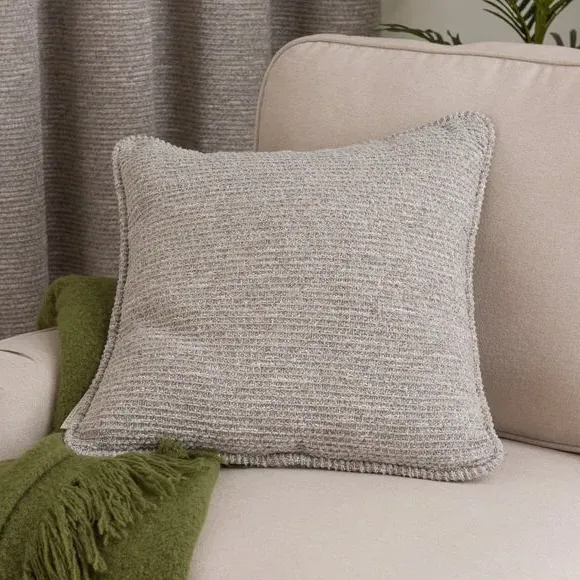 Square Cushion with Feather Fill - Grey, Textured