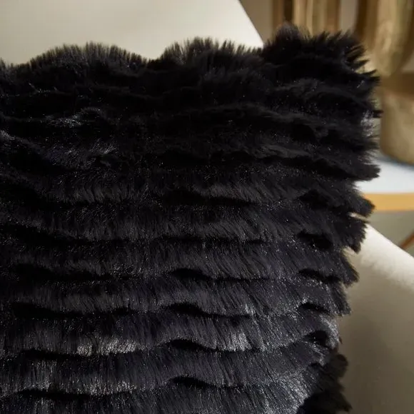 Square Cushion with Feather Texture - Black, Faux Fur