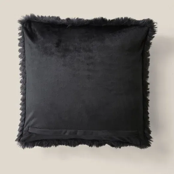 Square Cushion with Feather Texture - Black, Faux Fur