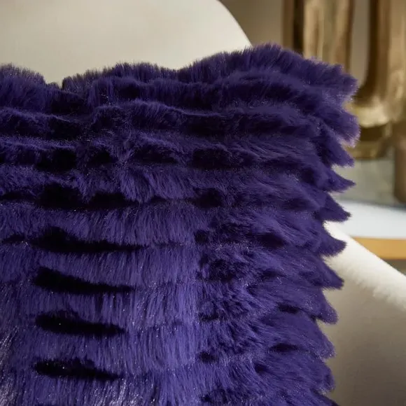 Square Cushion with Feather Texture - Peacock, Faux Fur