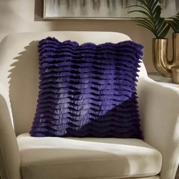 Square Cushion with Feather Texture - Peacock, Faux Fur