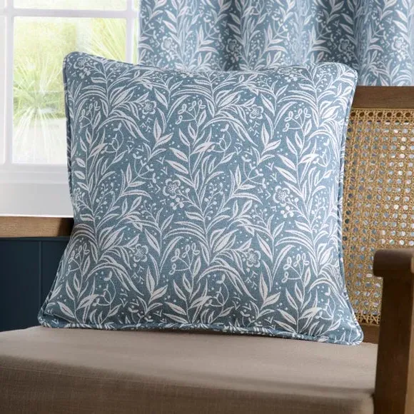 Square Cushion with Floral Design - Blue, Polyester image