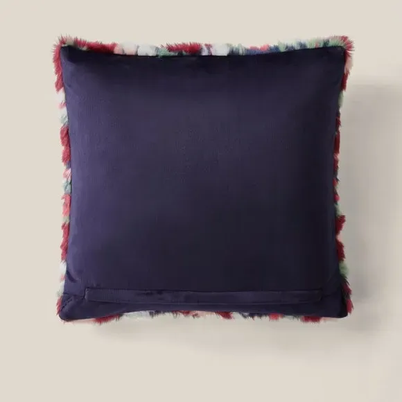 Square Cushion with Floral Design - Multicolor, Fur