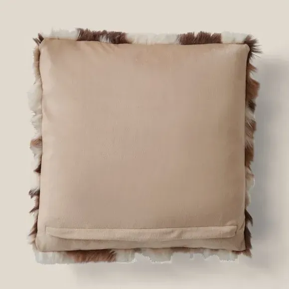 Square Cushion with Floral Design - Natural, Faux Fur
