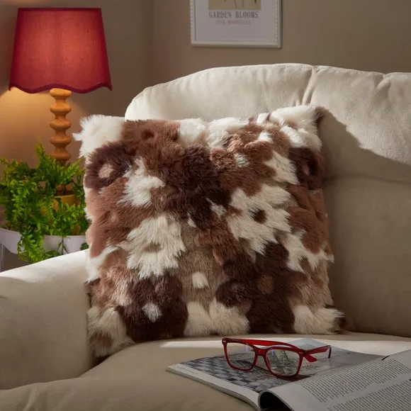 Square Cushion with Floral Design - Natural, Faux Fur image